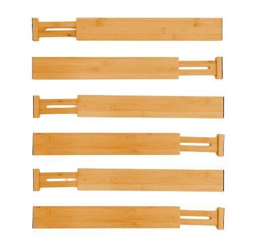 6 Pack Bamboo Adjustable Kitchen Drawer Dividers (Large, 44-55 cm) - John Cootes