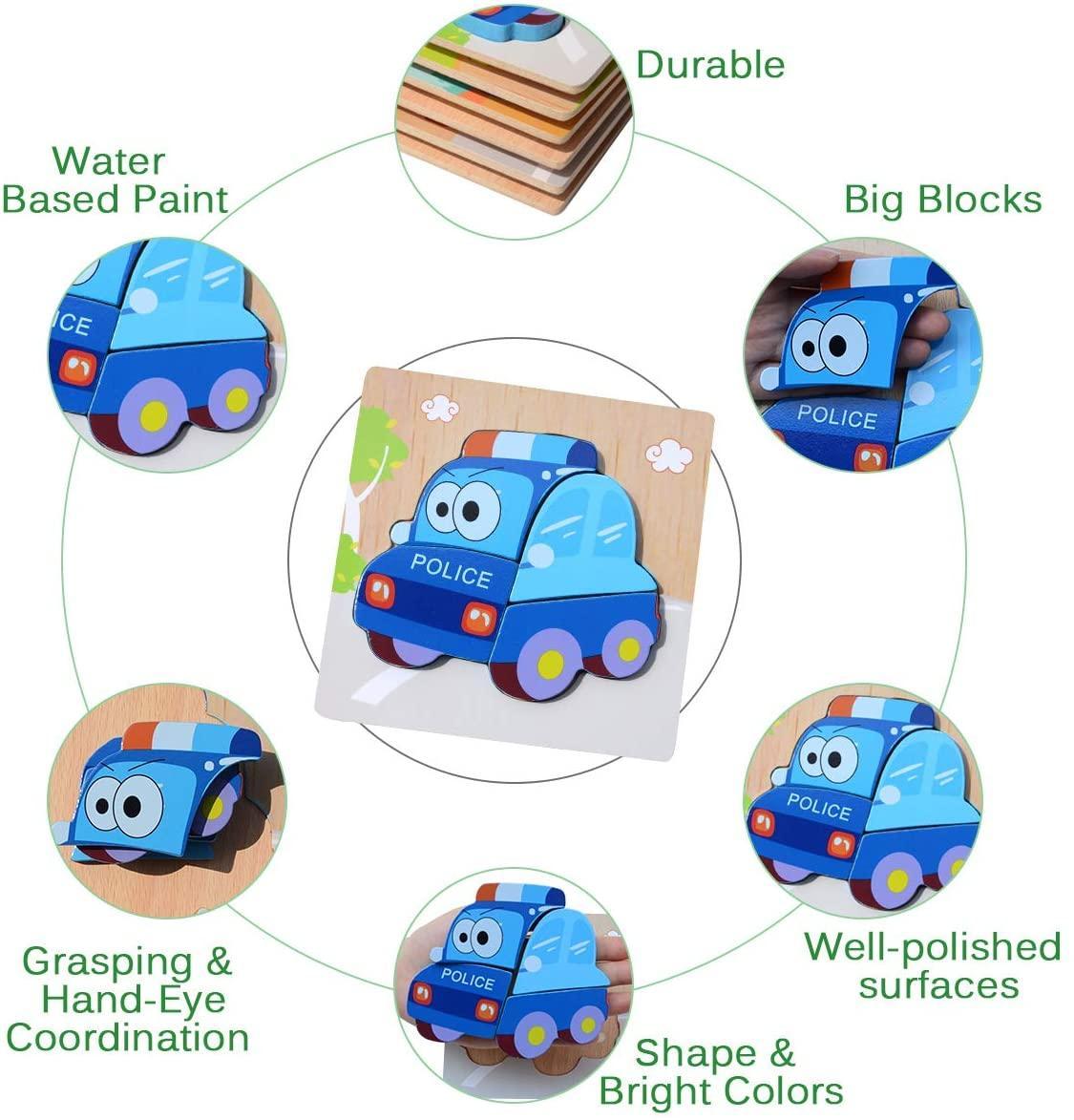6 Pack Wooden Jigsaw Puzzle for Toddlers Kids 3 to 5 Years Old Educational Preschool Toys - John Cootes