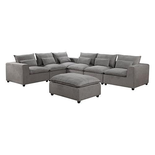 6 Seater Cloud Sectional Sofa in Belfast Fabric Grey Living Room Couch with Ottoman - John Cootes