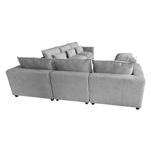 6 Seater Cloud Sectional Sofa in Belfast Fabric Grey Living Room Couch with Ottoman - John Cootes