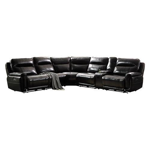 6 Seater Corner Sofa with Genuine Leather Black Armless Recliners Straight Console Lounge Set for Living Room - John Cootes