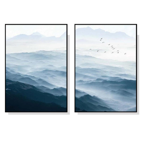 60cmx90cm Blue mountains 2 Sets Black Frame Canvas Wall Art - John Cootes