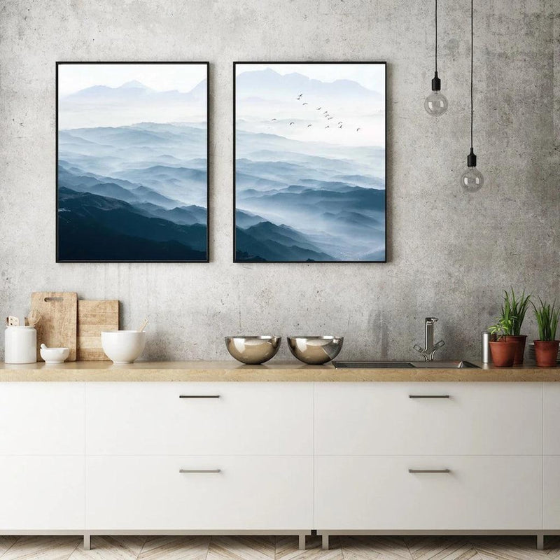 60cmx90cm Blue mountains 2 Sets Black Frame Canvas Wall Art - John Cootes