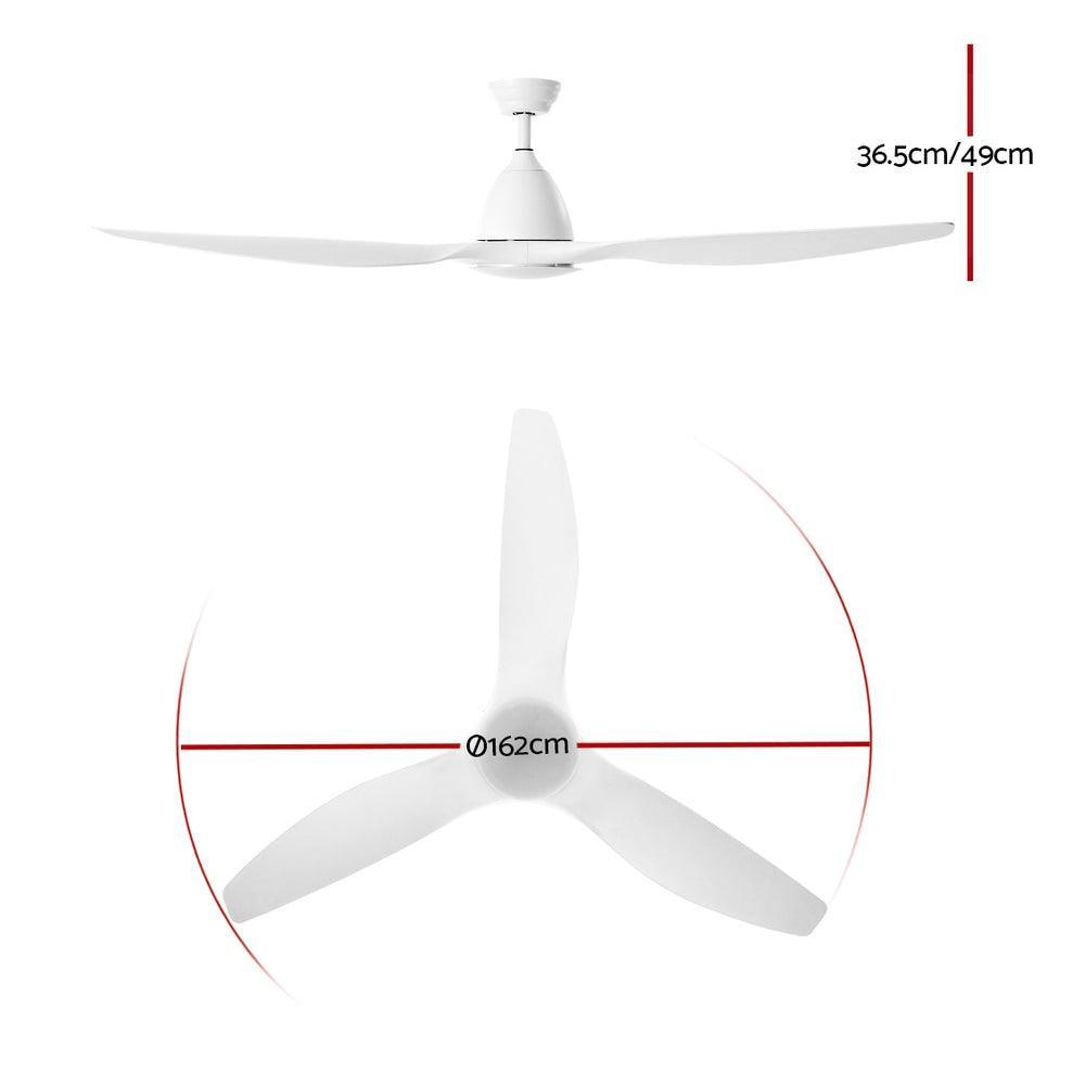 64'' DC Motor Ceiling Fan with LED Light with Remote 8H Timer Reverse Mode 5 Speeds White - John Cootes