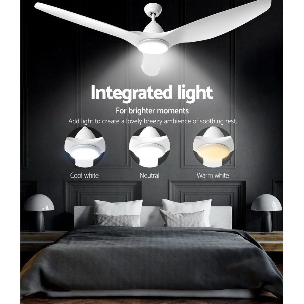 64'' DC Motor Ceiling Fan with LED Light with Remote 8H Timer Reverse Mode 5 Speeds White - John Cootes