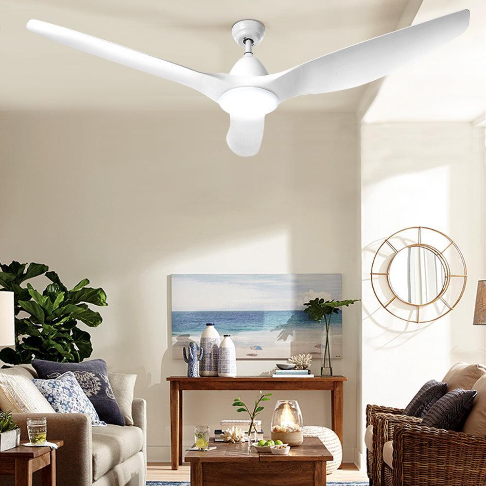 64'' DC Motor Ceiling Fan with LED Light with Remote 8H Timer Reverse Mode 5 Speeds White - John Cootes