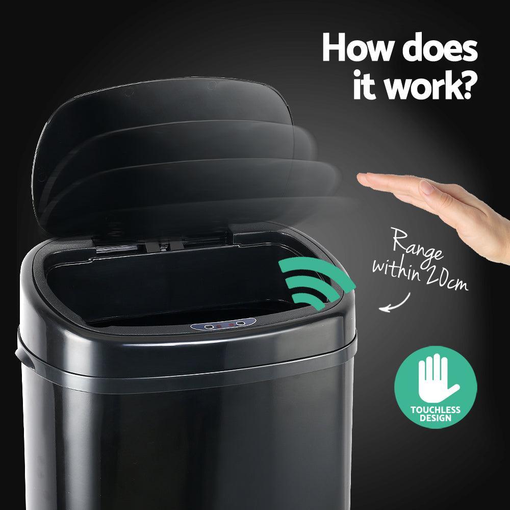 68L Motion Sensor Rubbish Bin - Black - John Cootes