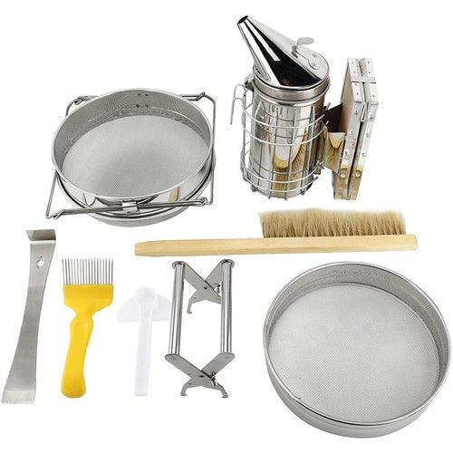 7 Pcs Beekeeping Tool Kit Including Honey Strainer, Frame Grip, J-Hook tool, Entrance Feeder - John Cootes