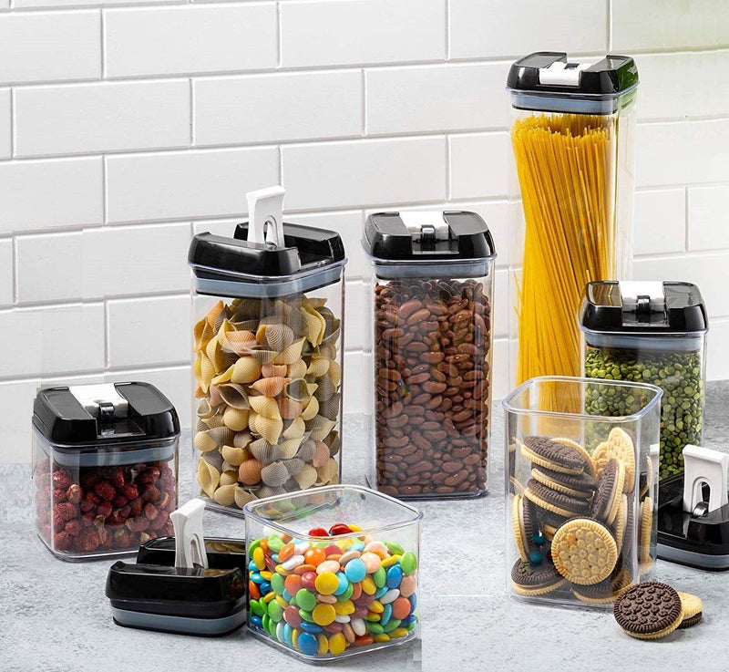 7 Pieces Airtight Food Storage and BPA Free Plastic with Easy Lock Black Lids Labels for Kitchen - John Cootes