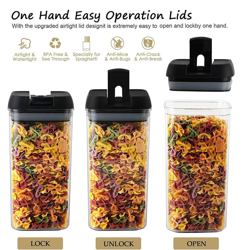 7 Pieces Airtight Food Storage and BPA Free Plastic with Easy Lock Black Lids Labels for Kitchen - John Cootes