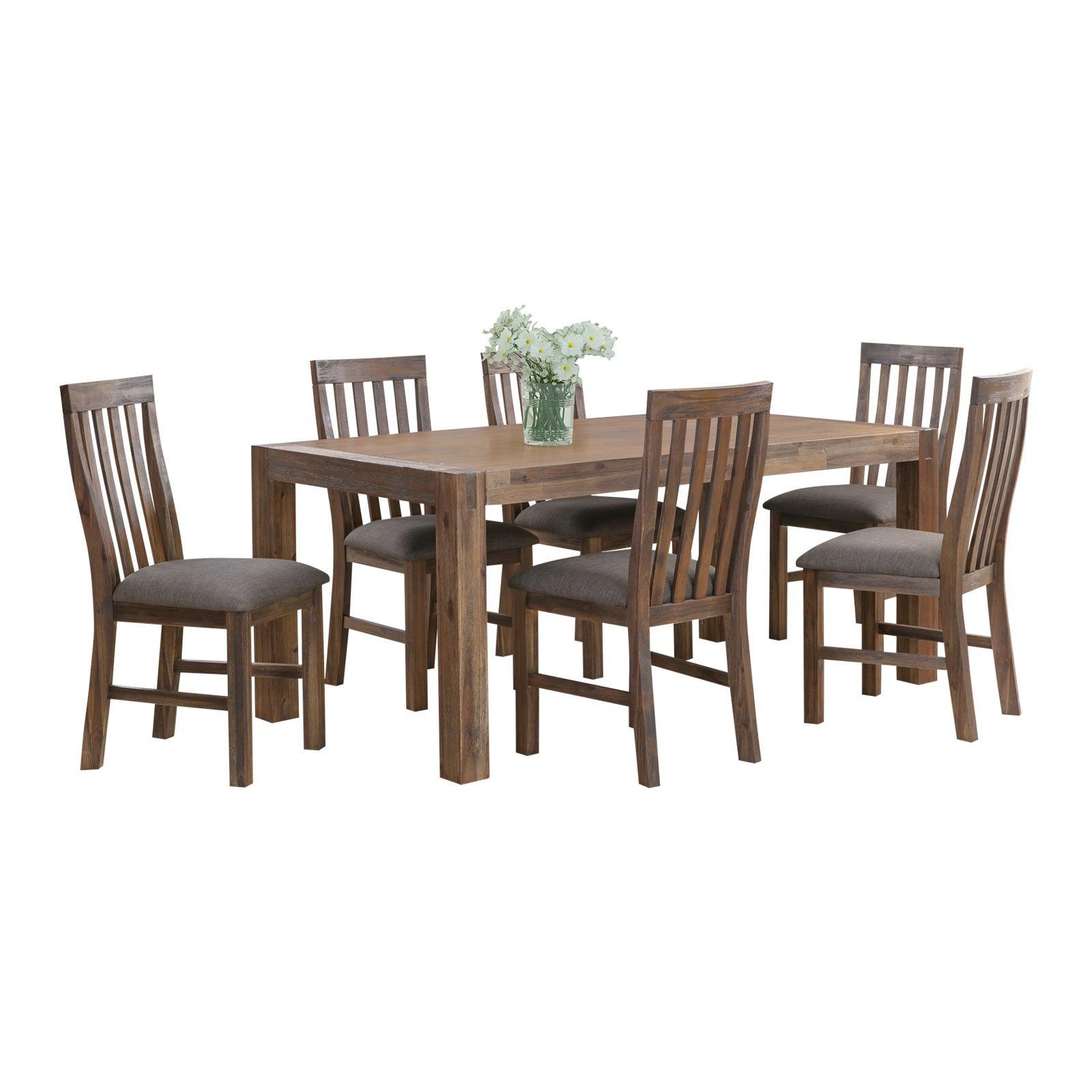 7 Pieces Dining Suite 180cm Medium Size Dining Table & 6X Chairs with Solid Acacia Wooden Base in Chocolate Colour - John Cootes