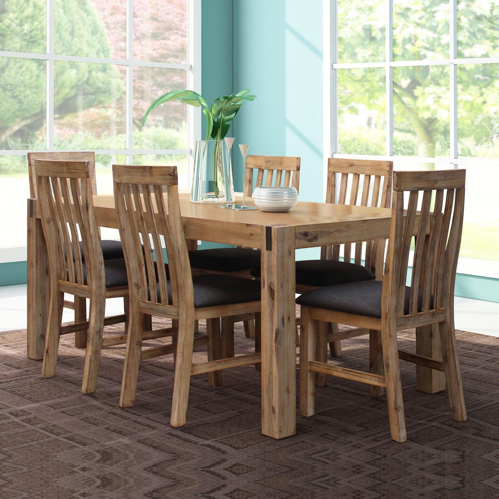 7 Pieces Dining Suite 180cm Medium Size Dining Table & 6X Chairs with Solid Acacia Wooden Base in Oak Colour - John Cootes