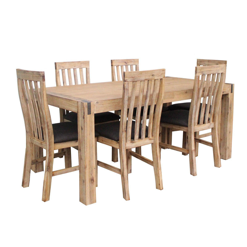 7 Pieces Dining Suite 180cm Medium Size Dining Table & 6X Chairs with Solid Acacia Wooden Base in Oak Colour - John Cootes