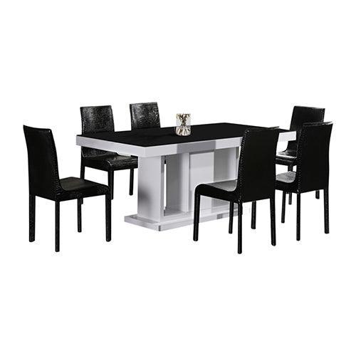 7 Pieces Dining Suite Dining Table & 6X Black Chairs in Rectangular Shape High Glossy MDF Wooden Base Combination of Black & White Colour - John Cootes