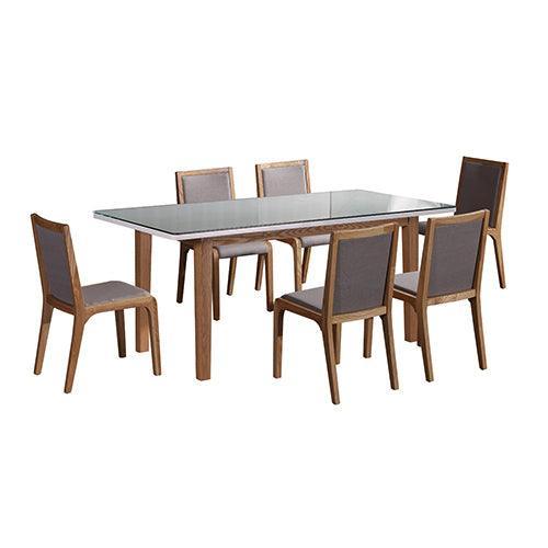 7 Pieces Dining Suite Dining Table & 6X Chairs in White Top High Glossy Wooden Base - John Cootes