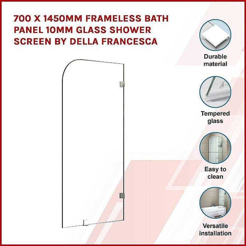 700 x 1450mm Frameless Bath Panel 10mm Glass Shower Screen By Della Francesca - John Cootes
