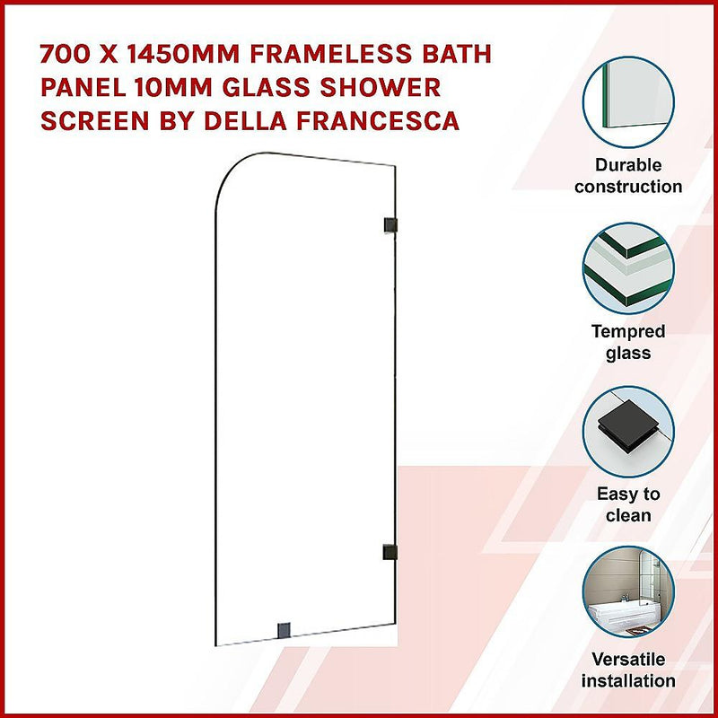 700 x 1450mm Frameless Bath Panel 10mm Glass Shower Screen By Della Francesca - John Cootes