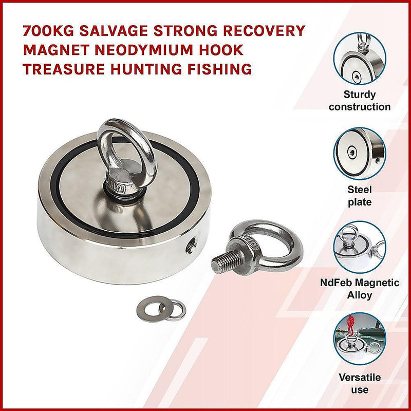 700Kg Salvage Strong Recovery Magnet Neodymium Hook Treasure Hunting Fishing - John Cootes