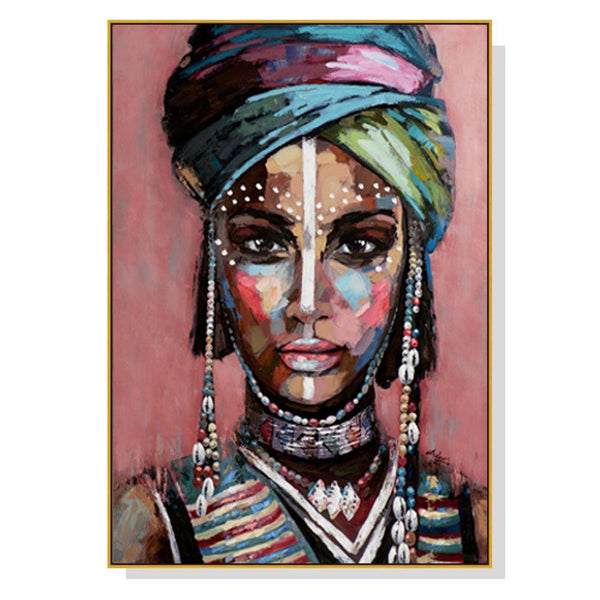 70cmx100cm African woman II Gold Frame Canvas Wall Art - John Cootes