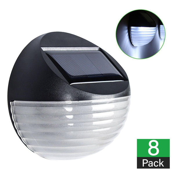 8 X Fence Lights Round Solar Powered LED Waterproof Outdoor Garden Wall Pathway - John Cootes