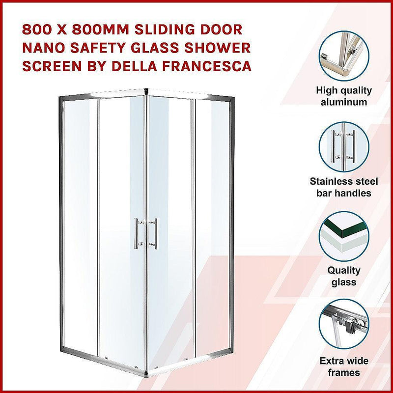 800 x 800mm Sliding Door Nano Safety Glass Shower Screen By Della Francesca - John Cootes