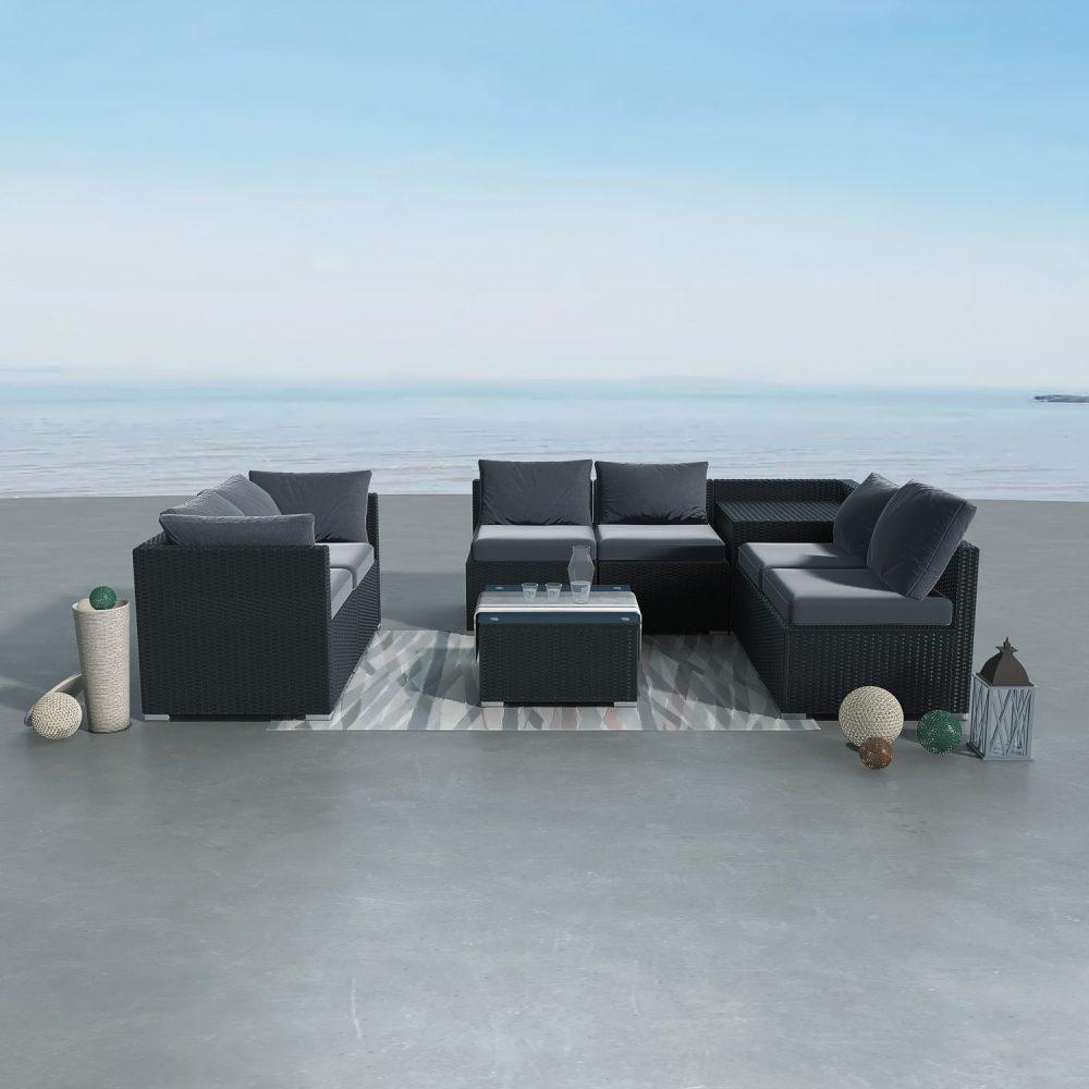 8PCS Outdoor Furniture Modular Lounge Sofa Lizard &#8211; Black - John Cootes