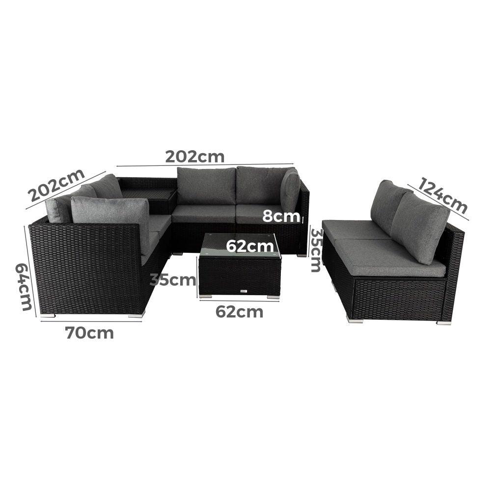 8PCS Outdoor Furniture Modular Lounge Sofa Lizard &#8211; Black - John Cootes