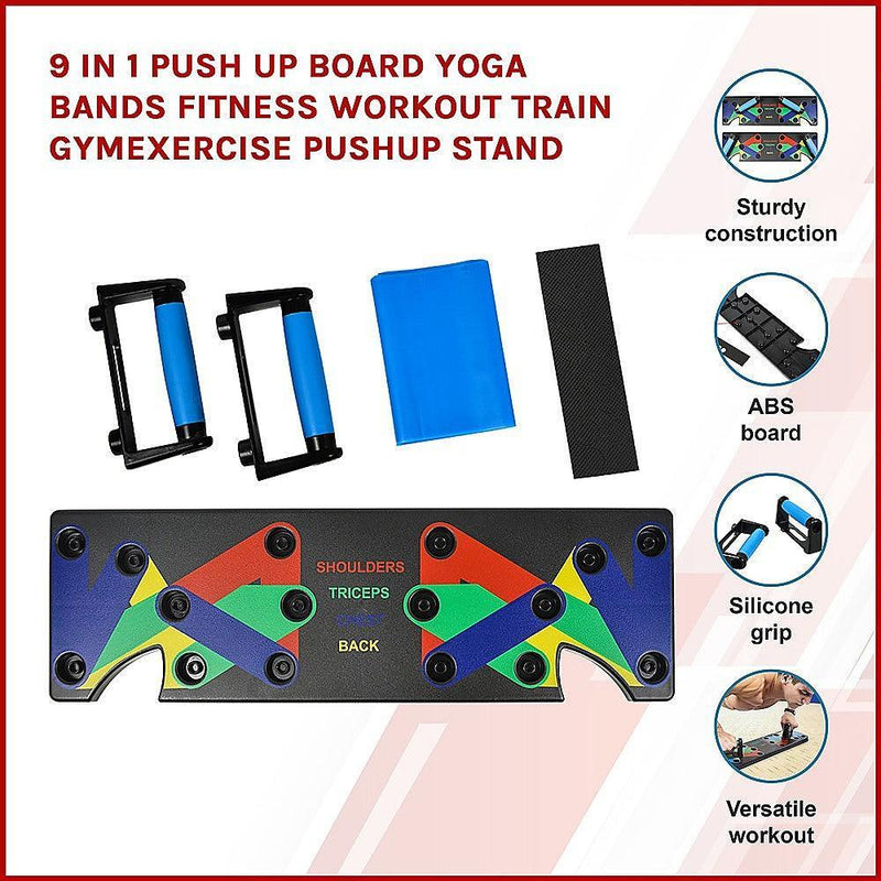 9 in 1 Push Up Board Yoga Bands Fitness Workout Train Gym Exercise Pushup Stand - John Cootes