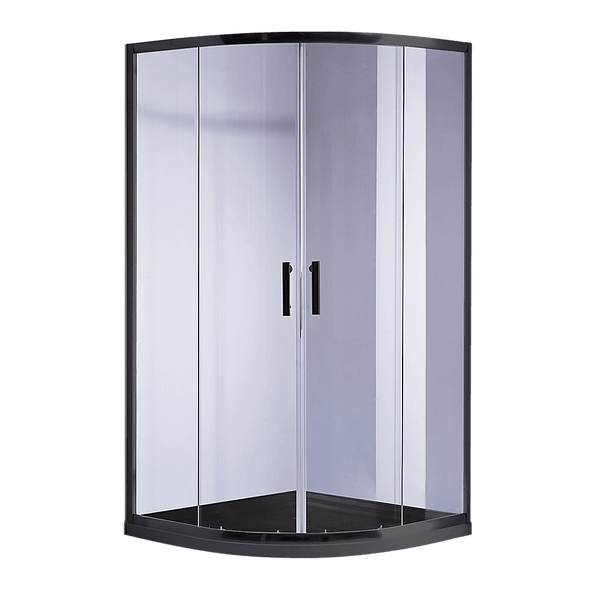 90 x 90cm Rounded Sliding 6mm Curved Shower Screen with Base in Black - John Cootes