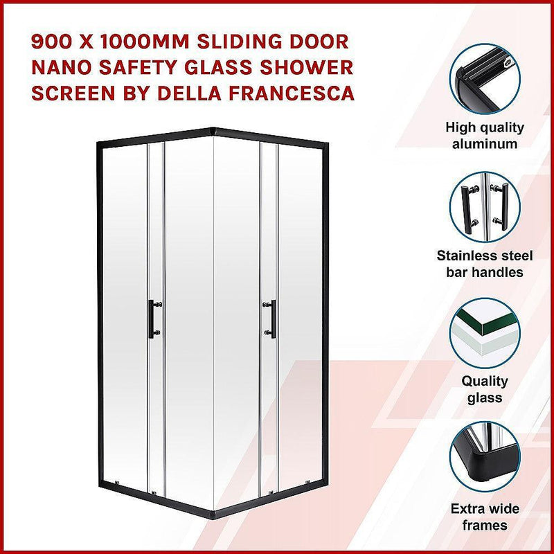 900 x 1000mm Sliding Door Nano Safety Glass Shower Screen By Della Francesca - John Cootes