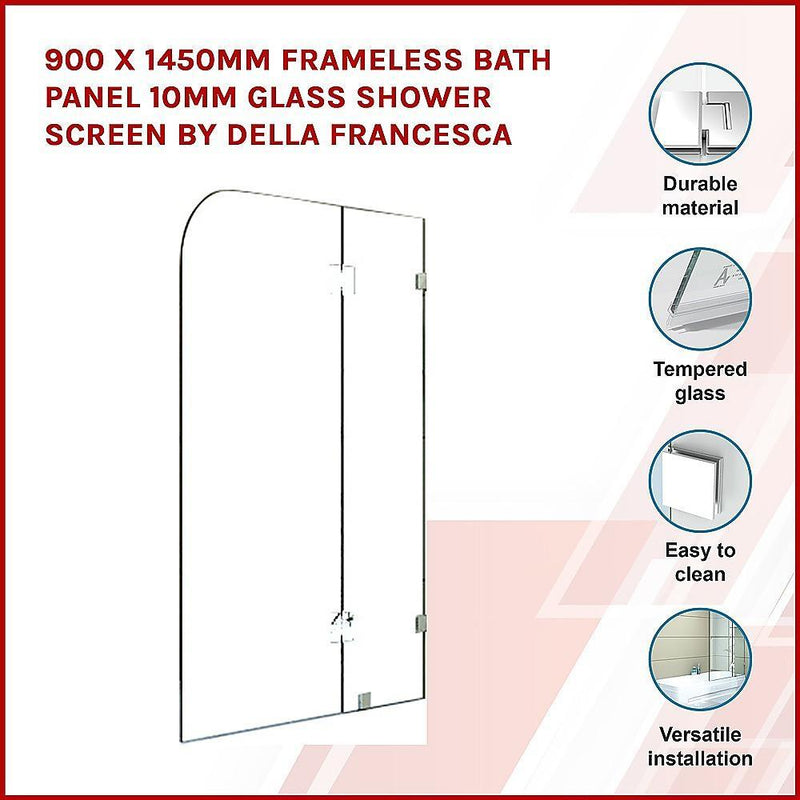 900 x 1450mm Frameless Bath Panel 10mm Glass Shower Screen By Della Francesca - John Cootes