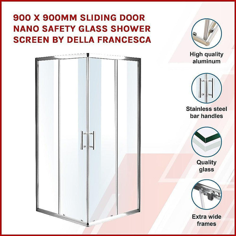 900 x 900mm Sliding Door Nano Safety Glass Shower Screen By Della Francesca - John Cootes