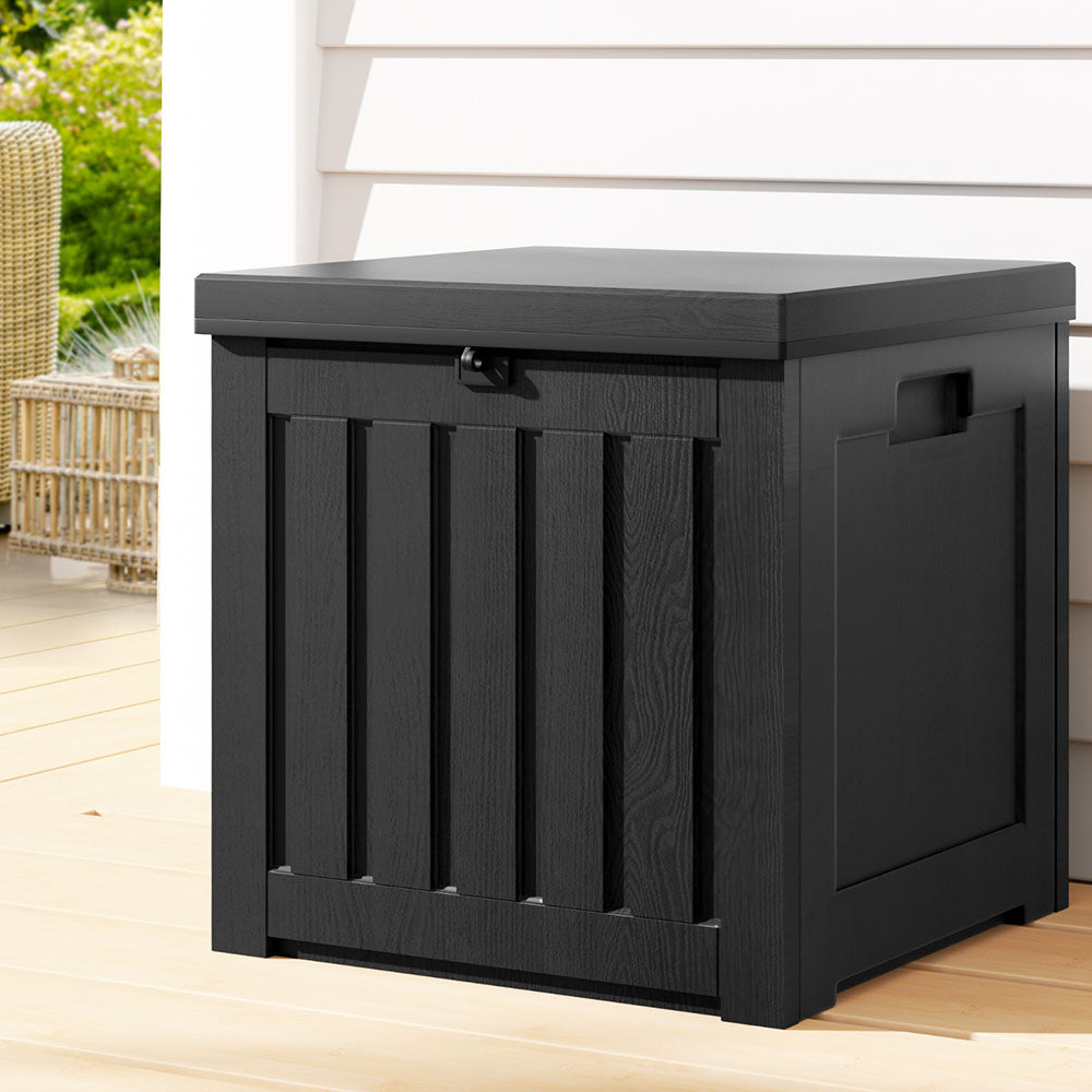 Gardeon Outdoor Storage Box 80L Container Lockable Garden Toy Tool Shed Black