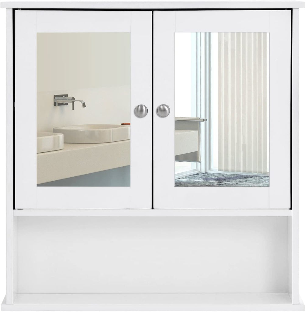 VASAGLE Wall Cabinet with 2 Mirror Doors White