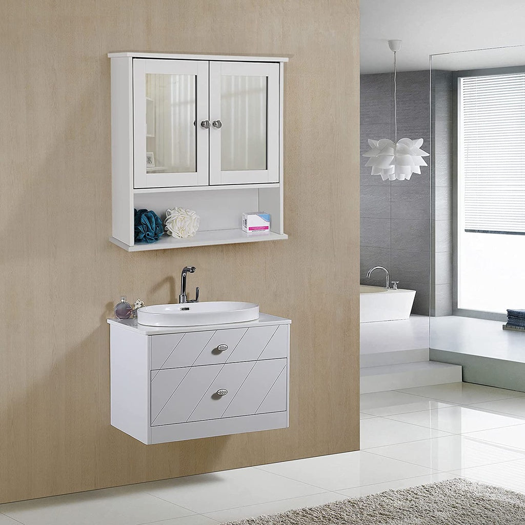 VASAGLE Wall Cabinet with 2 Mirror Doors White