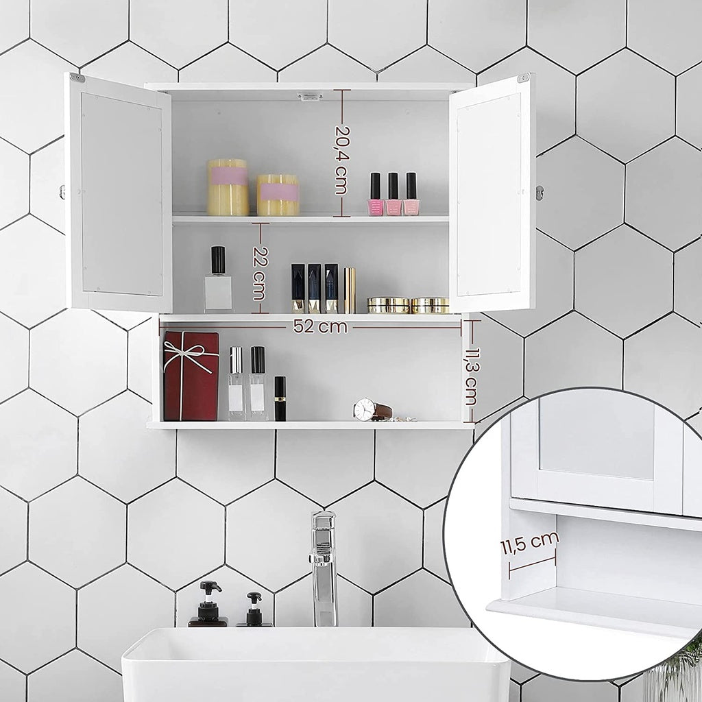 VASAGLE Wall Cabinet with 2 Mirror Doors White