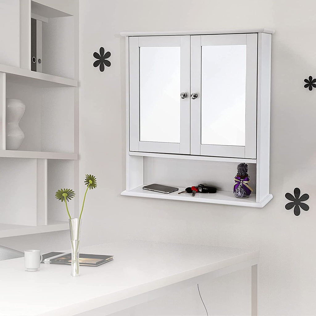 VASAGLE Wall Cabinet with 2 Mirror Doors White