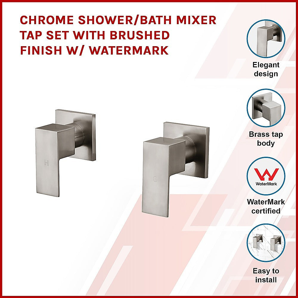 Chrome Shower/Bath Mixer Tap Set with Brushed Finish w/ WaterMark