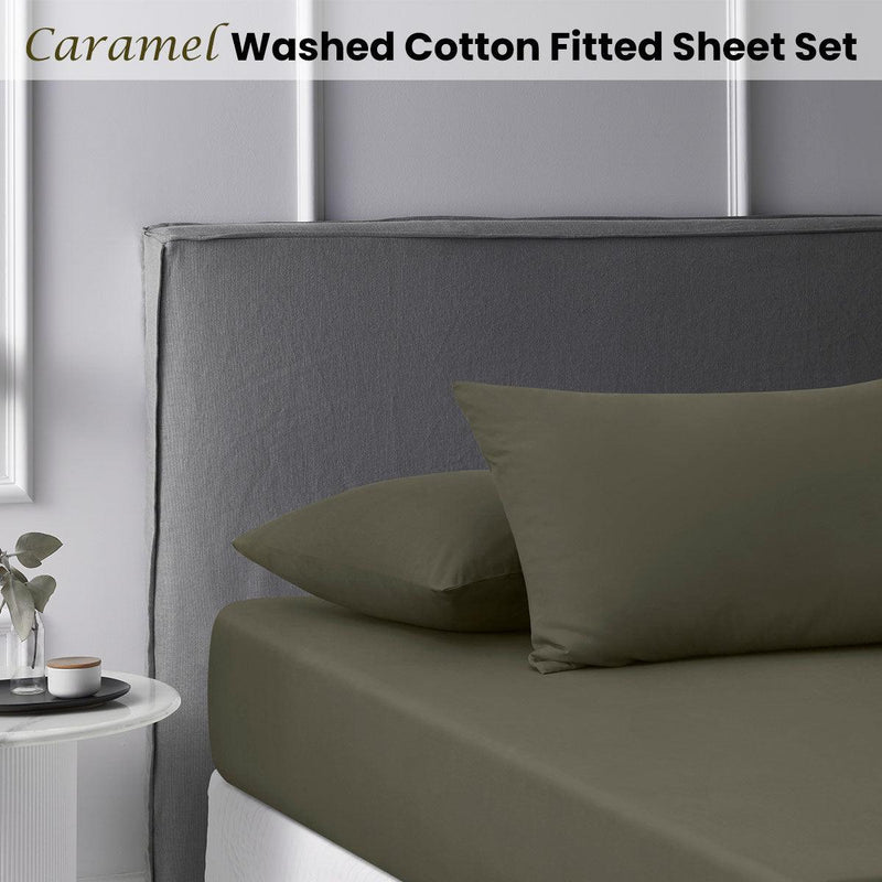 Accessorize Caramel Washed Cotton Fitted Sheet Set Double - John Cootes