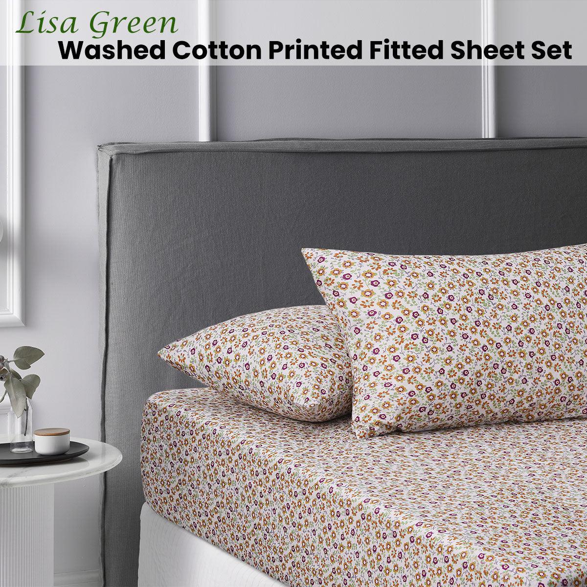 Accessorize Lisa Green Washed Cotton Printed Fitted Sheet Set Single - John Cootes