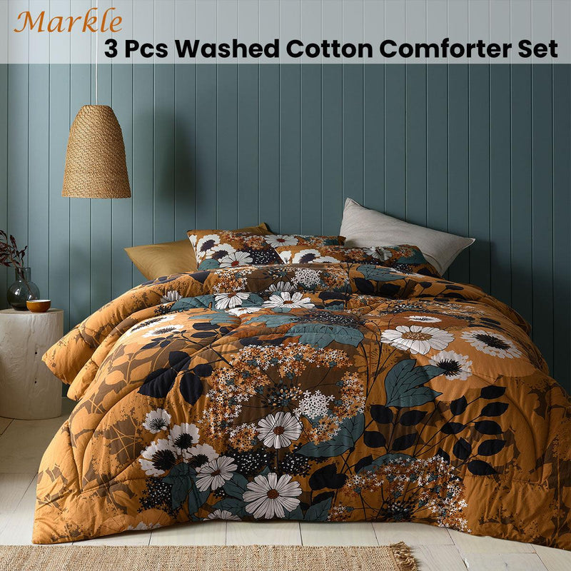 Accessorize Markle Washed Cotton Printed 3 Piece Comforter Set Queen - John Cootes