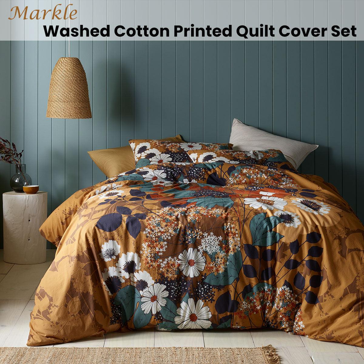 Accessorize Markle Washed Cotton Printed Quilt Cover Set Queen - John Cootes