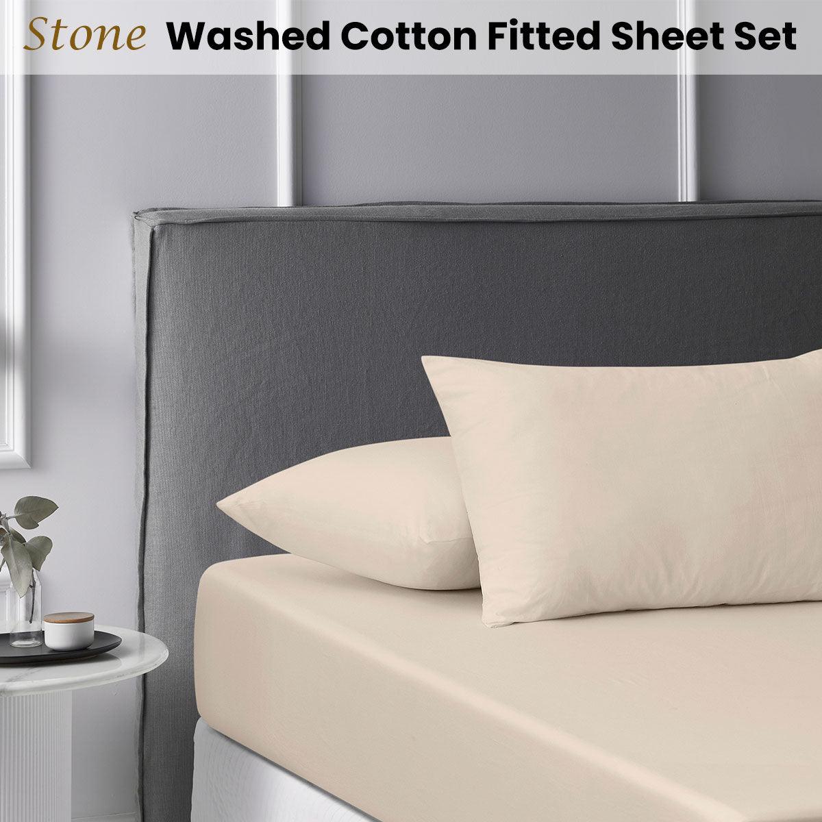 Accessorize Stone Washed Cotton Fitted Sheet Set Double - John Cootes