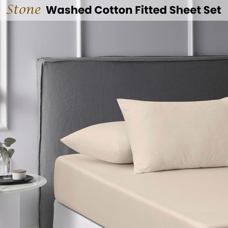 Accessorize Stone Washed Cotton Fitted Sheet Set King - John Cootes