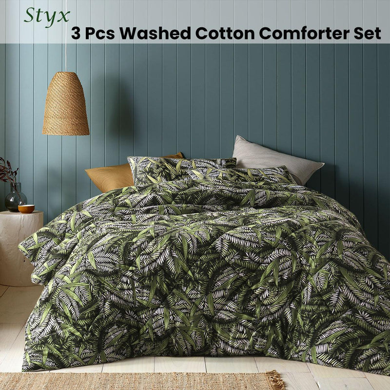 Accessorize Styx Washed Cotton Printed 3 Piece Comforter Set King - John Cootes