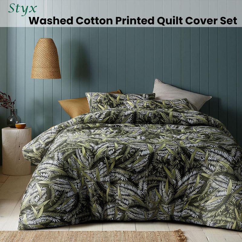 Accessorize Styx Washed Cotton Printed Quilt Cover Set Queen - John Cootes