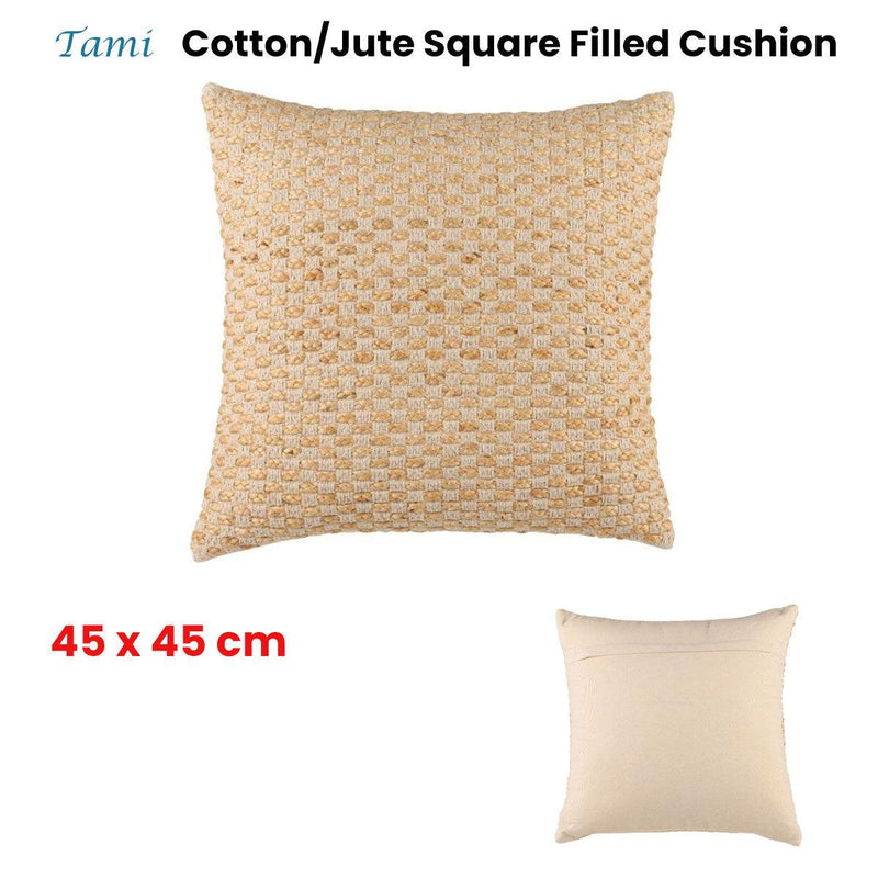 Accessorize Tami Cotton/Jute Square Filled Cushion 45cm x 45cm - John Cootes