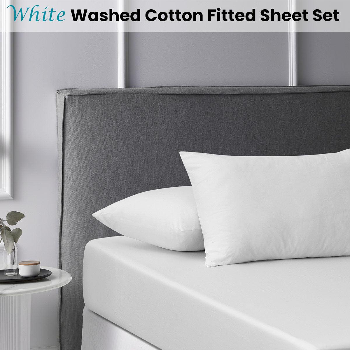 Accessorize White Washed Cotton Fitted Sheet Set Double - John Cootes