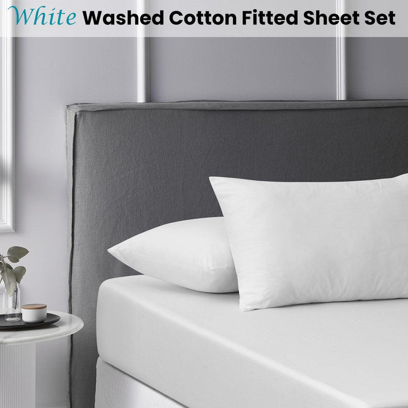 Accessorize White Washed Cotton Fitted Sheet Set King - John Cootes