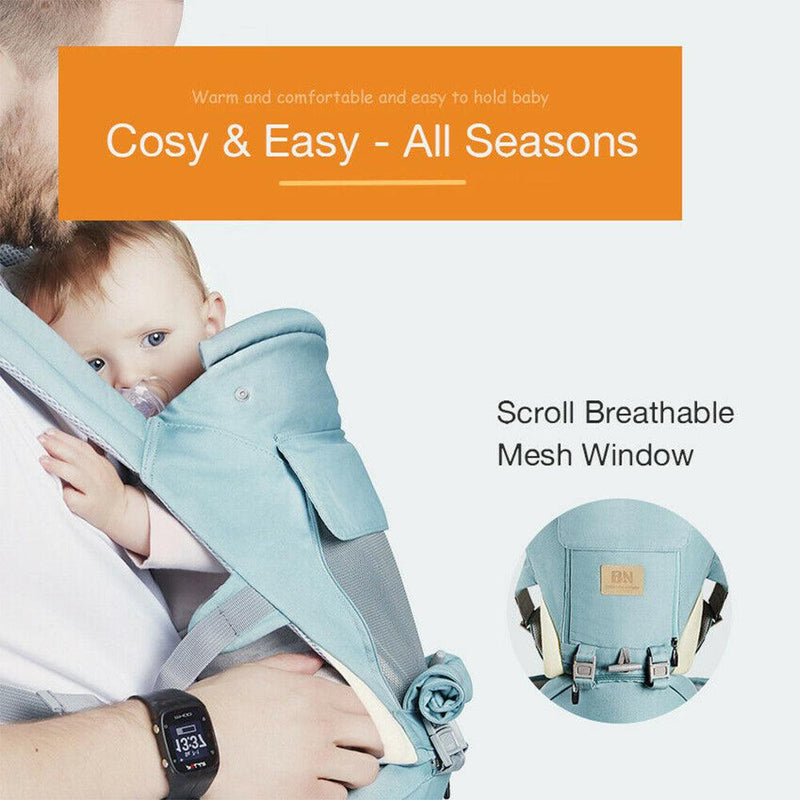 Adjustable Ergonomic Infant Baby Carrier With Hip Seat Stool Wrap Sling Backpack Lake Blue - John Cootes